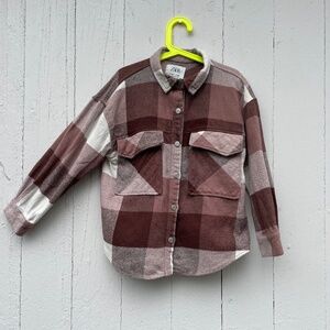ZARA Kids Plaid Shacket (Size 8–9, Burgundy/White)